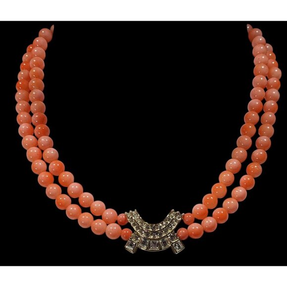 Vintage Salmon Tone Beaded Rhinestone Accent Beaded Necklace - Picture 4 of 6